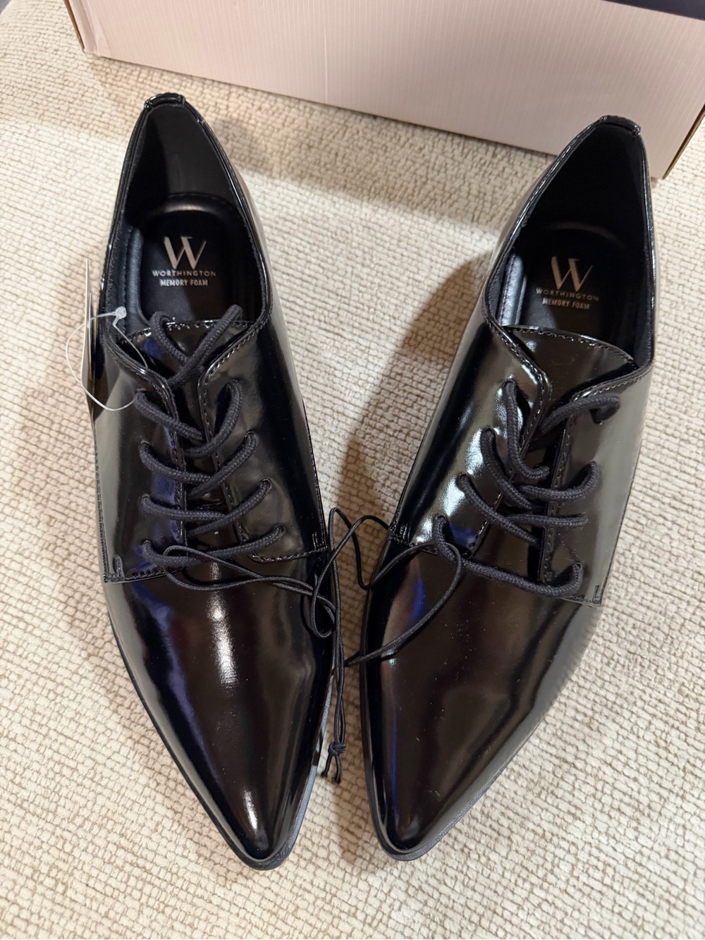 Worthington Black Patent Leather Pointed Lace-Up Oxfords NWT